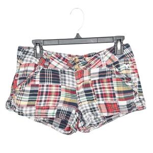 Vintage Y2K 00s Grane Jeans 5 Cotton Plaid Patchwork Red Mini Micro Booty Shorts